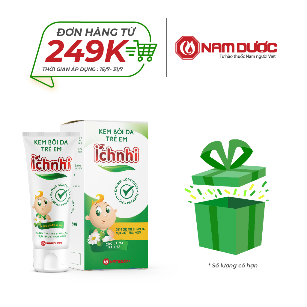 Kem bôi da trẻ em Ích Nhi 20g giúp giảm mẩn ngứa, sưng đỏ, dùng cho trẻ từ sơ sinh bị hăm tã, mụn nhọt, rôm sẩy