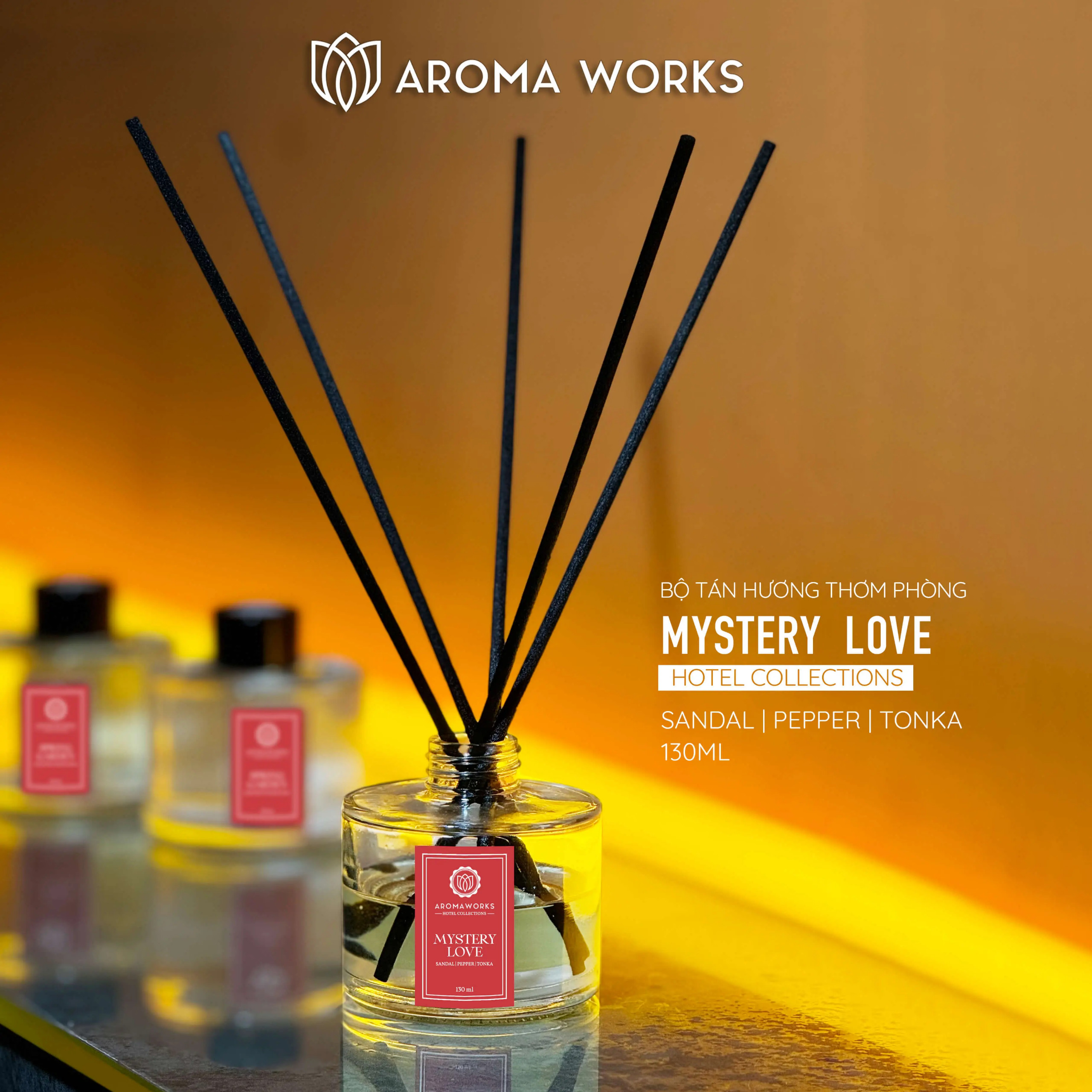 Tinh Dầu Tán Hương Thơm Phòng Cao Cấp Que Mây Aroma Works Reed Diffuser 130Ml - Mystery Love