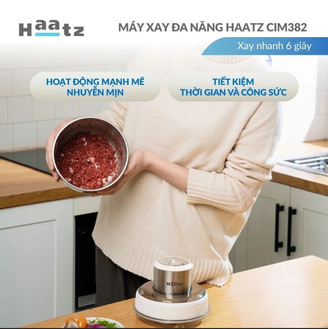 Máy Xay Thịt inox Haatz CIM382 - 2 Cối 2,5L, 500W Kèm Phụ Kiện Đánh Ruốc - Hàng Chính Hãng Bảo Hành 2 Năm