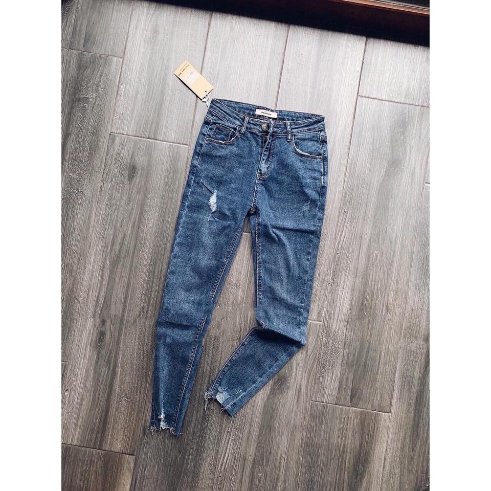 Quần jean dài lưng cao BIGSIZE Lưng cao, Rách ít, co dãn mạnh rẻ đẹp dành cho người béo 4184 Moliruan