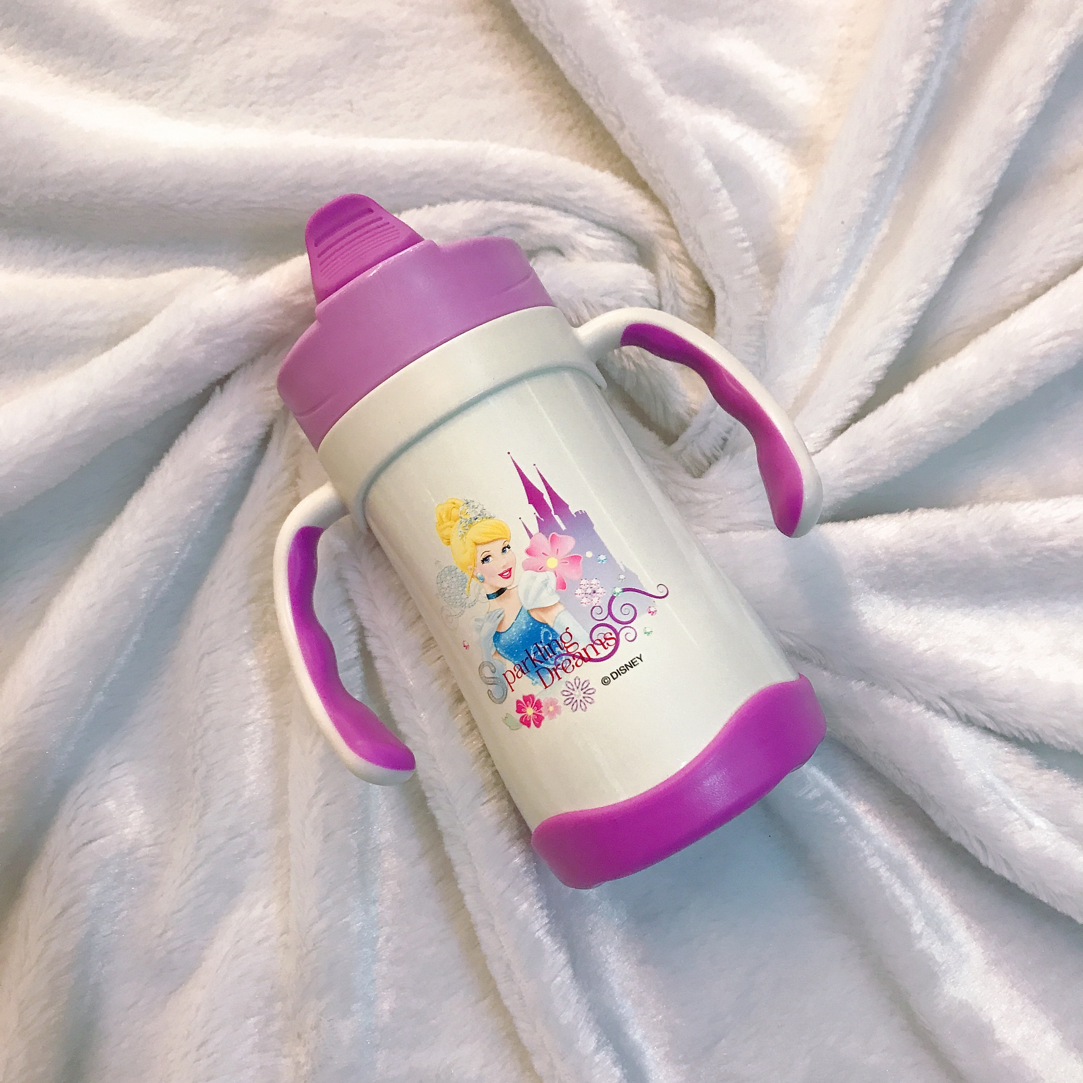 Bình nước giữ nhiệt 2 quai cầm hình công chúa Princess màu tím cho trẻ em, các bé, học sinh -  - WD-3226T