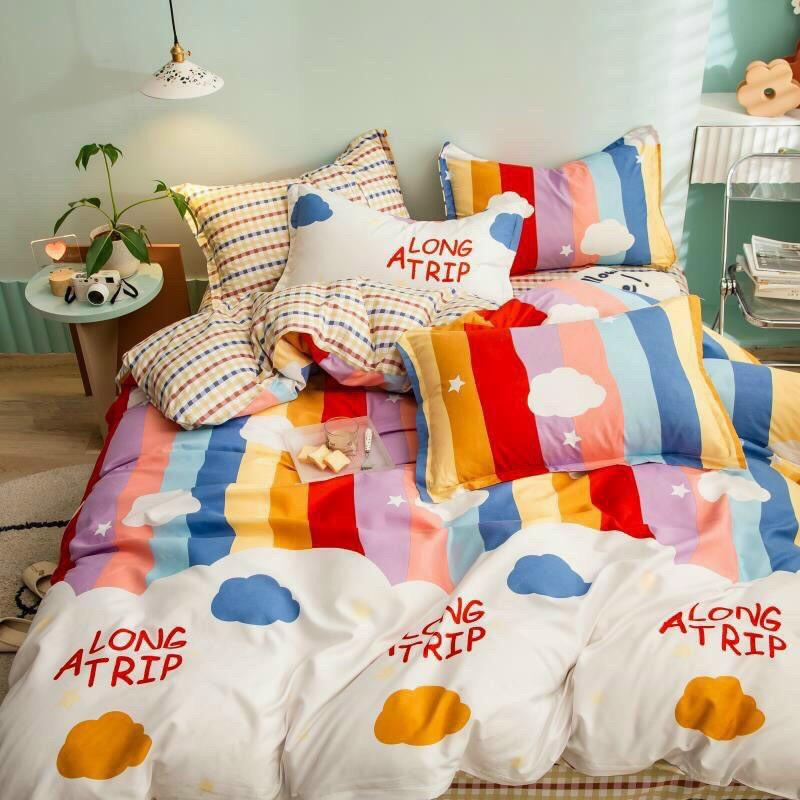 Bộ chăn ga gối 4 món cotton poly cầu vồng cao cấp phong cách Hàn Quốc