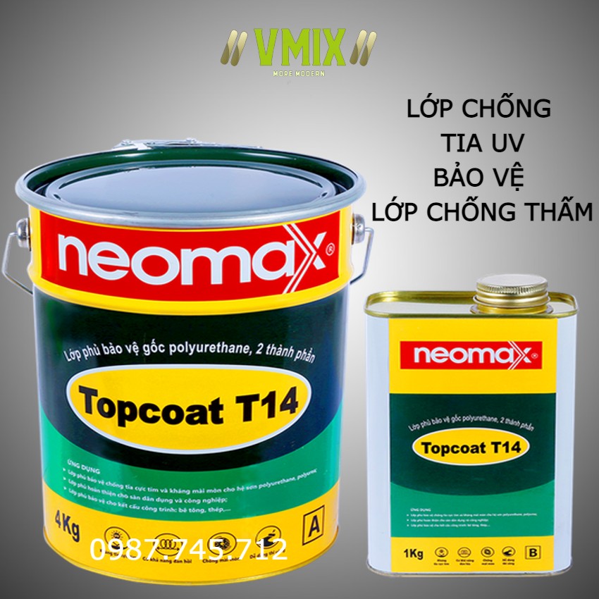 [5kg] Lớp báo vệ chống thấm Topcoat gốc Polyurethane 2 thành phần Neo Max dễ dàng thi công tiết kiệm chi phí cán vữa.