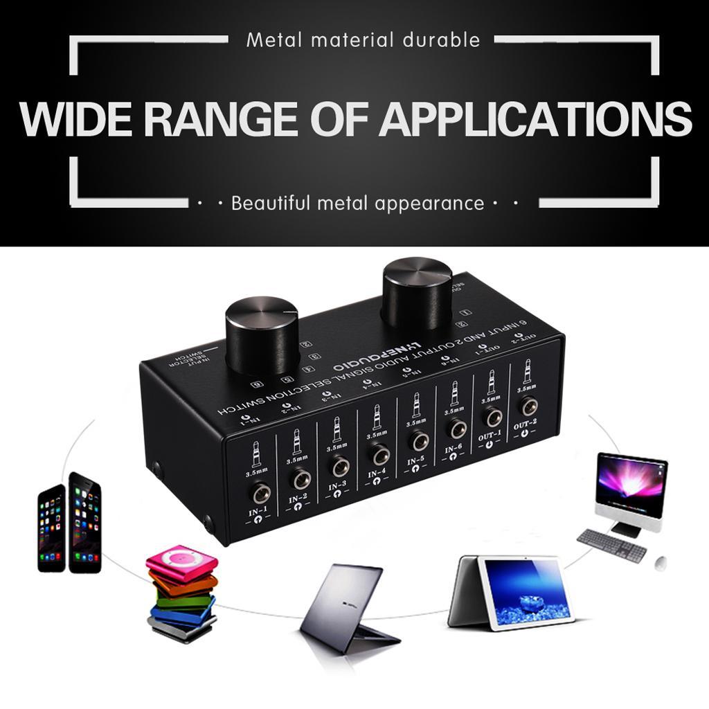 3.5mm Switcher Switch Box Selector 2Input Video Audio Game Console 6Output