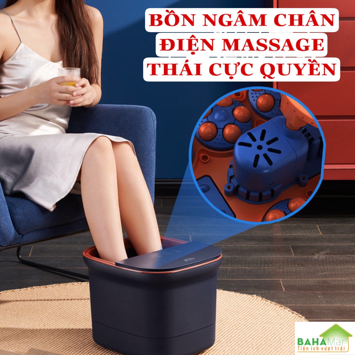 BỒN NGÂM CHÂN ĐA NĂNG THÔNG MINH CÓ NẮP ĐẬY - XÔNG HƠI, KHỬ TRÙNG VÀ SƯỞI ẤM, MASSAGE CHÂN - BỒN NGÂM ĐIỀU NHIỆT &quot;BAHAMAR&quot;  sử dụng tia hồng ngoại sưởi ấm giúp cơ khớp tuần hoàn, và sử dụng các con lăn giúp massage bấm huyệt