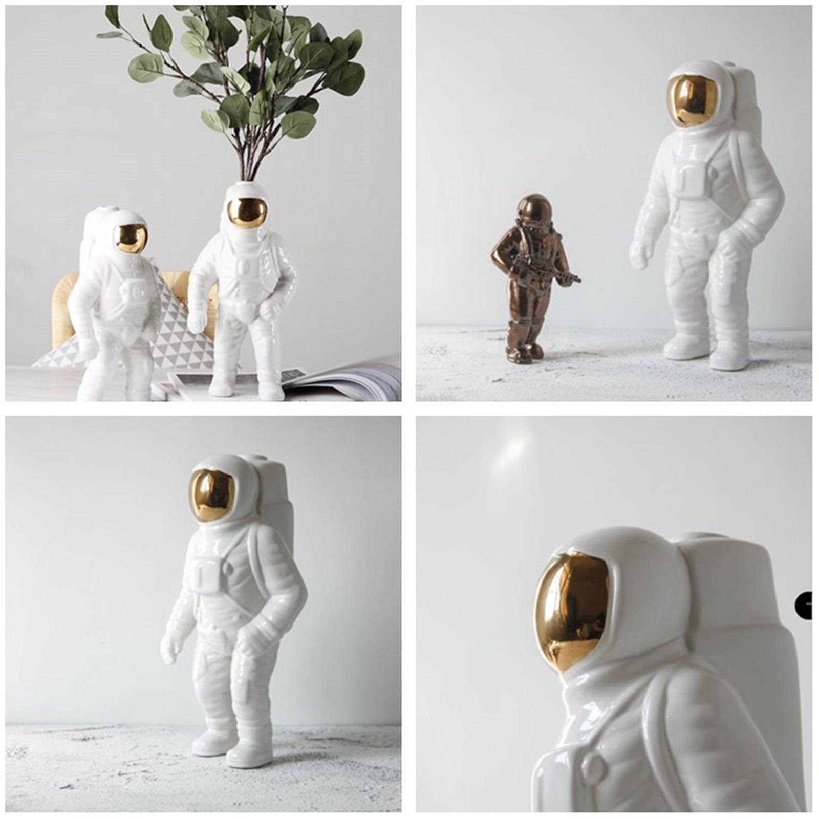 3x Ceramic Space Man Figurine Sculpture Astronaut Cosmonaut Statue Art