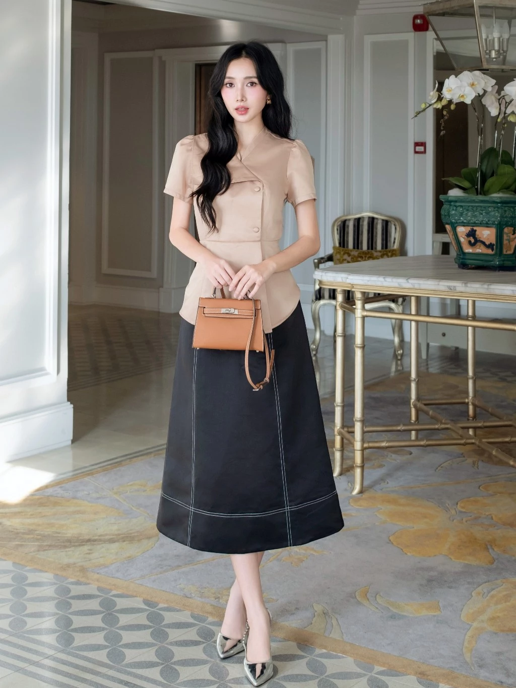 Chân váy xòe đen NGADO , chân váy công sở