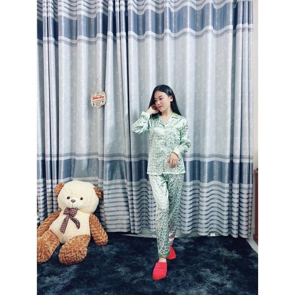 Bộ đồ ngủ, bộ ngủ nữ pijama lụa cao cấp Quảng Châu dài tay họa tiết trẻ trung
