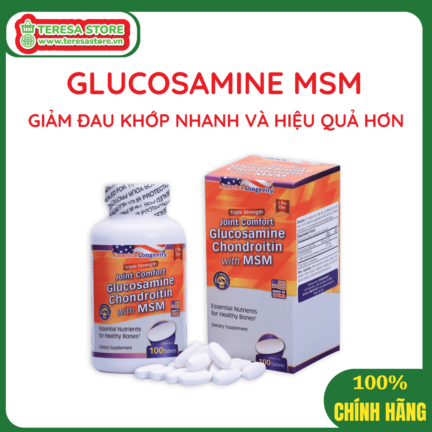 Viên Uống Glucosamine Chondroitin With Msm Giúp Giảm Đau Do Viêm Xương Khớp Hộp 100 Viên