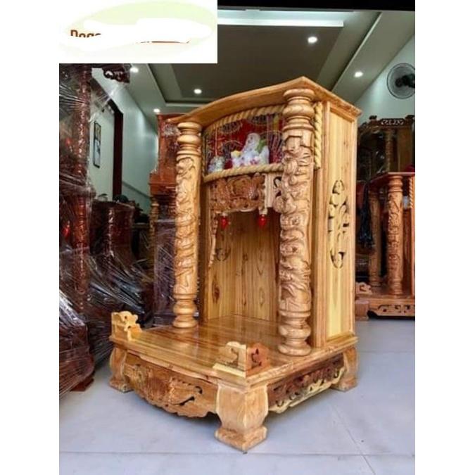 Bàn Thờ Ông Địa Xoan (trụ, hộp đèn, màu nhạt) 56x87x54