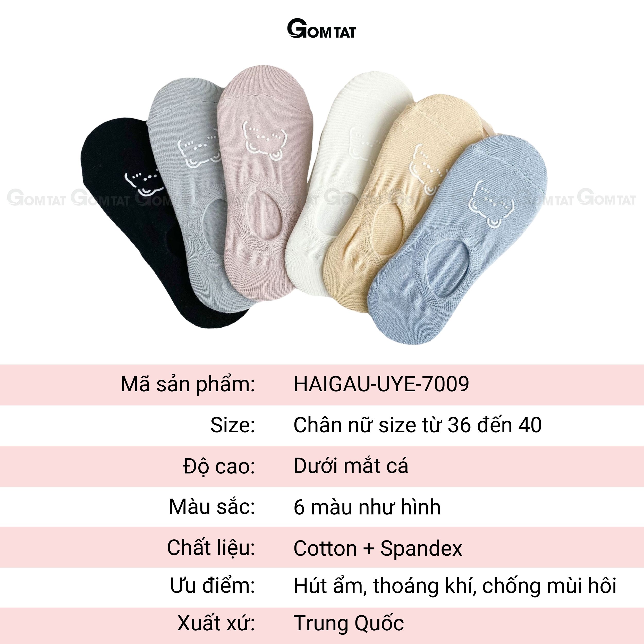 Tất lười nữ mùa hè họa tiết gấu cute, vớ mang giày búp bê chất liệu cotton mềm mại, thoáng khí - HAIGAU-UYE-7009-1DOI