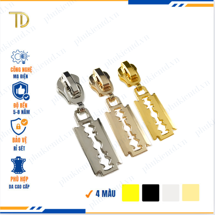Đầu khóa kéo túi xách, đầu khóa kéo thay thế, đầu khóa kéo balo răng 5 mạ điện độ bền 5-8 năm