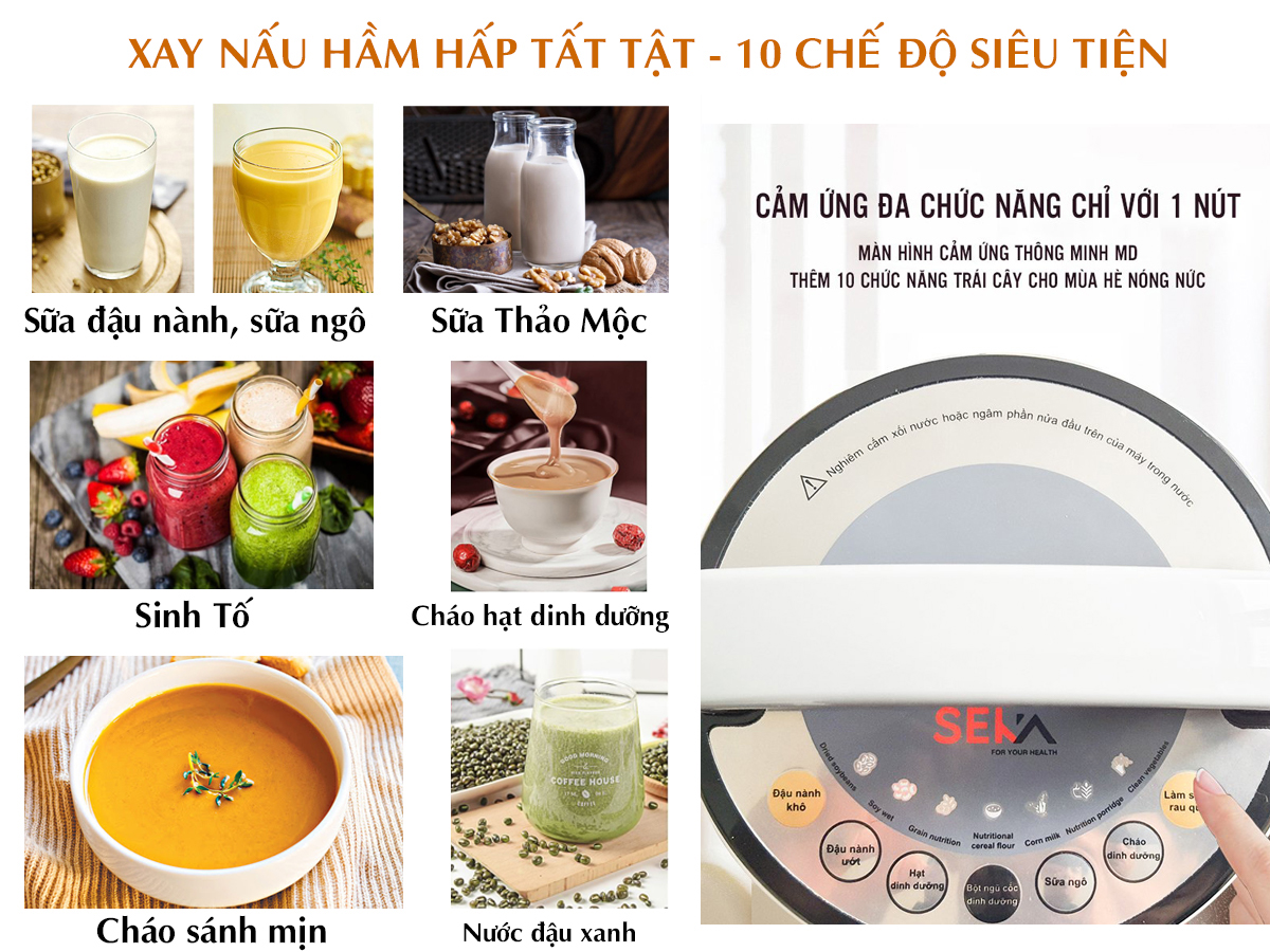 MÁY LÀM SỮA HẠT ĐA NĂNG SEKA LN-D28 10 CHẾ ĐỘ SIÊU TIỆN TRONG 1 CHIẾC MÁY - Hàng Chính Hãng