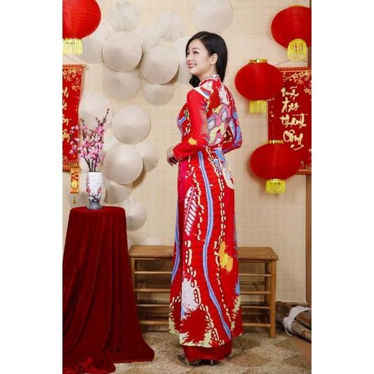 SÉT ÁO DÀI HỌA TIẾT KỲ LÂN IN 5D