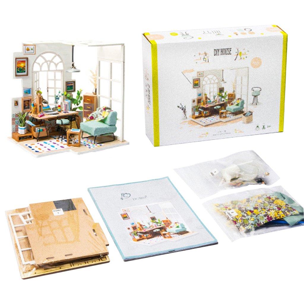 Nhà búp bê bằng gỗ lắp ghép Phòng khách SOHO có keo dán,dụng cụ lắp ghép, mica