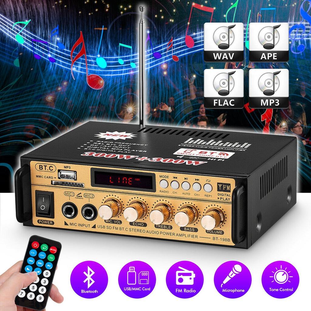 Ampli Karaoke Mini, Amly Bluetooth BT198B ghi âm Cao Cấp Loại Tốt Công Suất Cực Lớn, Tự Động Lọc Nhiễu, Đa chức năng