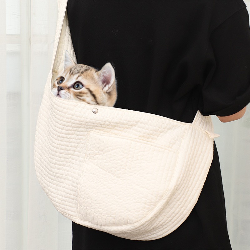 Túi vải đựng mèo, túi vải đựng chó màu trắng sữa, túi vận chuyển chó mèo