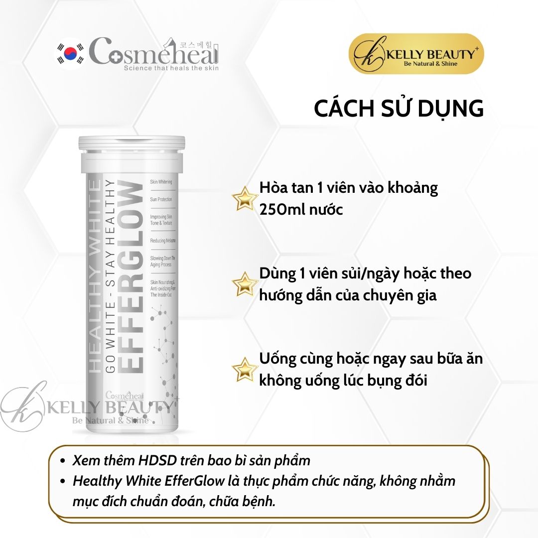 Viên Uống Sáng Da Cosmeheal EfferGlow - Chống Nắng Nội Sinh; Da Trắng Sáng, Mờ Thâm Nám Sạm | Kelly Beauty