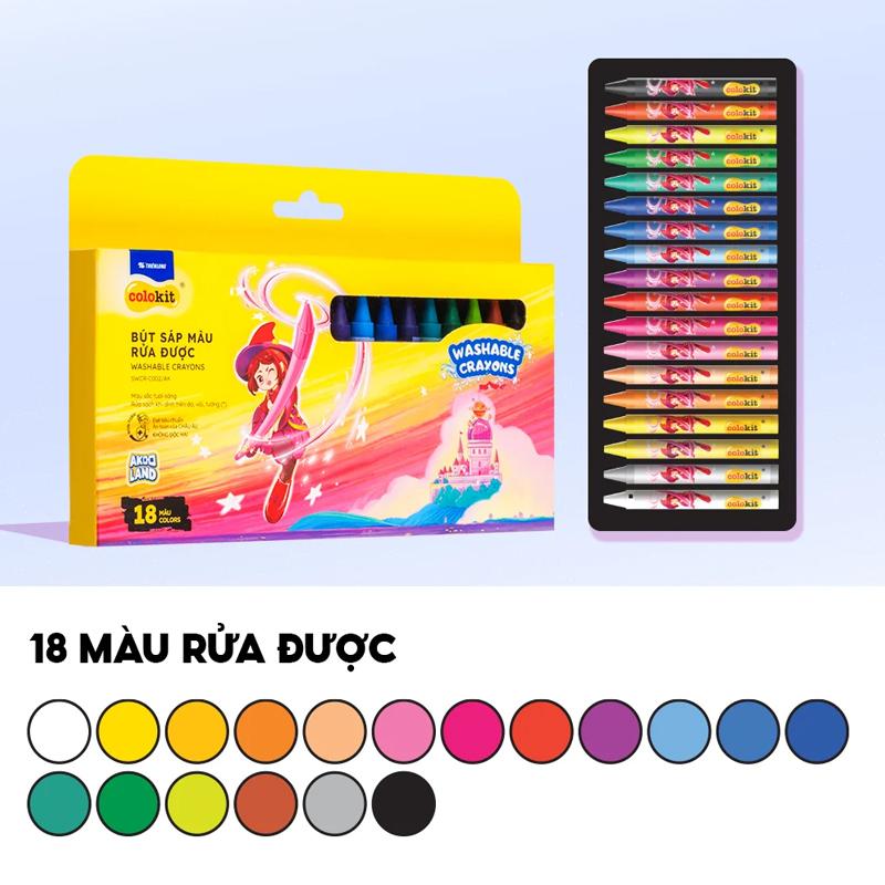 Hộp 18 Bút Sáp Màu Rửa Được - Nhân Vật Futy Akooland Thế Giới Học Cụ Thần Kỳ - Colorkit SWCR-C002/AK