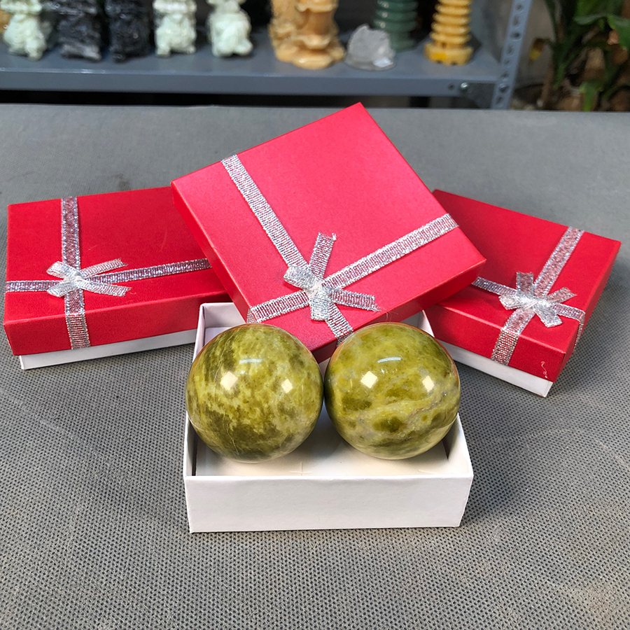 Cặp bi lăn tay đá tự nhiên Serpentine