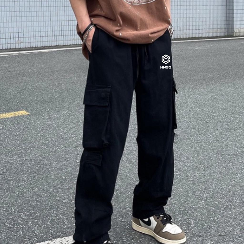 Quần Cargo Pant Quần Dài Kaki thêu mini logo hnsg Túi Hộp Ống Rộng Nam Nữ