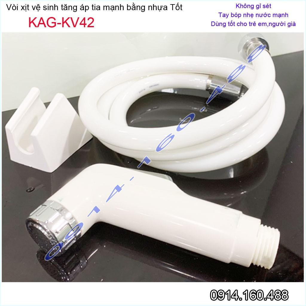 Vòi xịt vệ sinh KAG-KV42, vòi nhấn xịt nhựa màu trắng tia nước mạnh dễ sử dụng