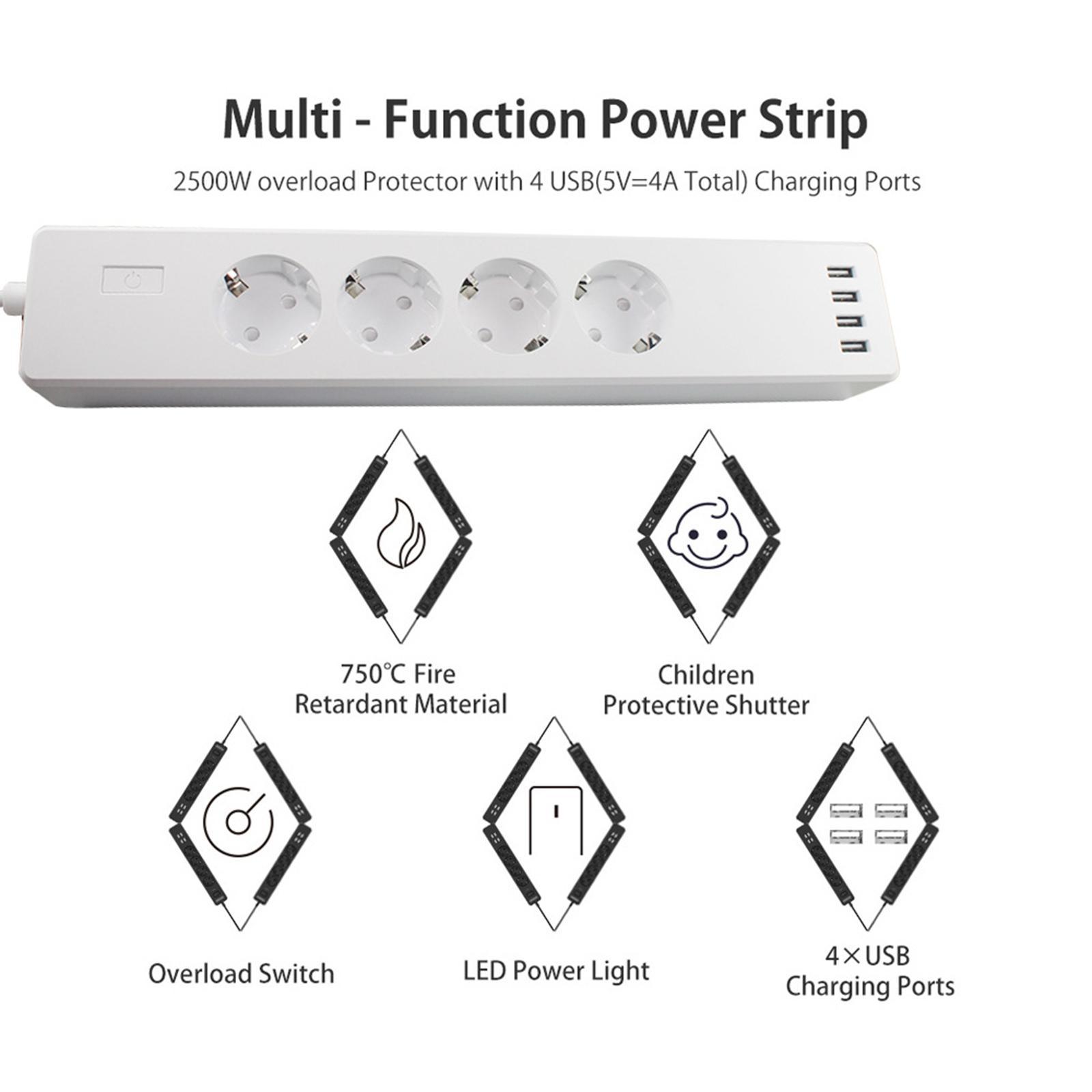 WiFi Smart Power Strip Extension 4 USB Ports Compatible with iOS for Home