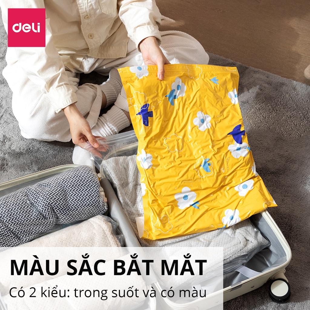 Túi Hút Chân Không Đựng Quần Áo, Chăn Ga Gối, Thú Bông Dạng Cuộn Ép Sắp Xếp Vali Deli - Tiết Kiệm Diện Tích Khi Đi Du Lịch, Loại Dày Cao Cấp 2 Lớp Khoá Zip Deli