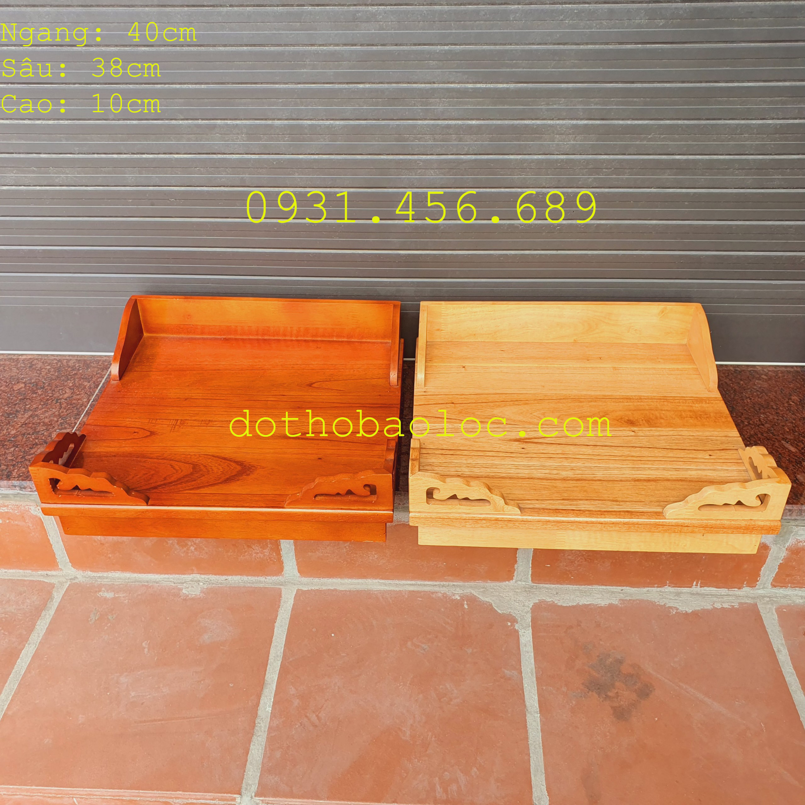 Bàn thờ treo tường gỗ xoan ngang 40cm 2 màu: vàng nhạt và đỏ - Kèm cặp eke gỗ