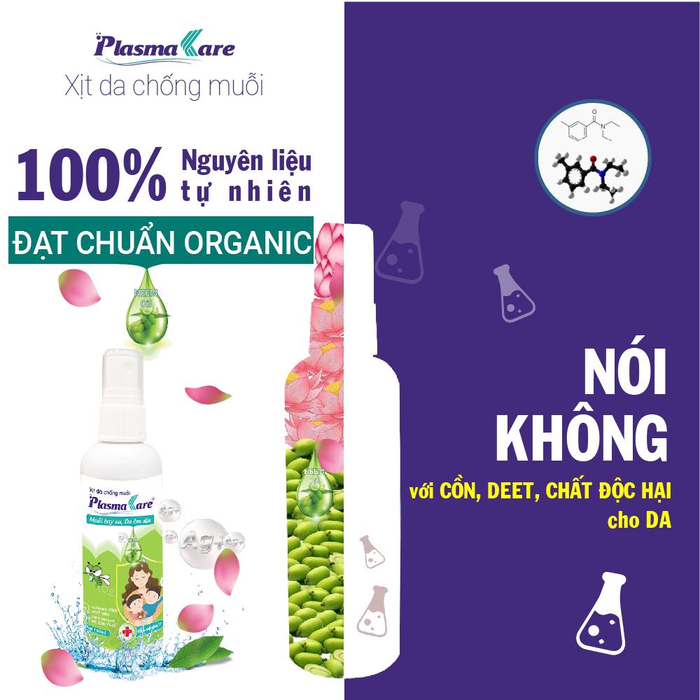 XỊT DA CHỐNG MUỖI PLASMAKARE 100ml xua đuổi Muỗl, xẹp vết đốt, Viện Sốt rét - KST -Côn trùng TƯ đã chứng nhận hiệu quả