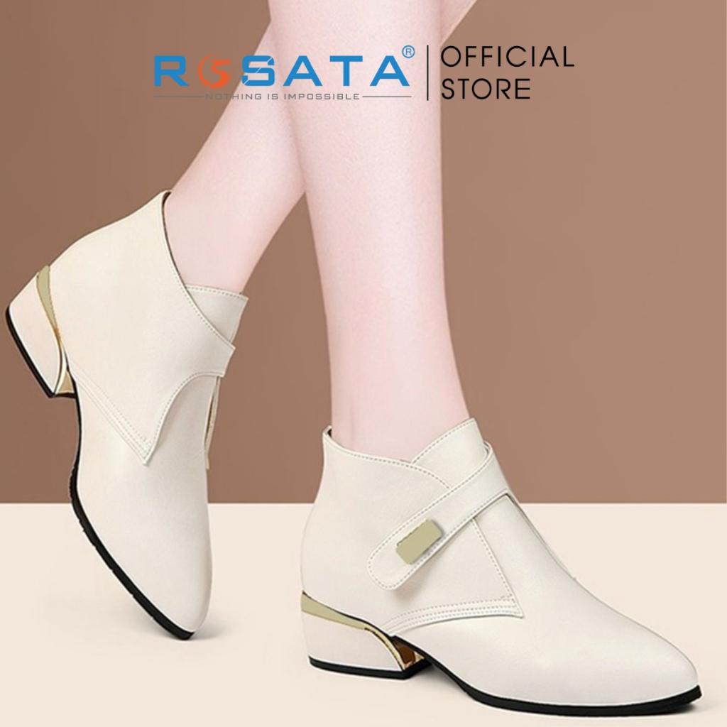 Giày boot nữ ROSATA RO308 bốt thời trang cổ thấp phong cách hàn quốc cao cấp da Pu loại 1 mềm mại khóa dán đế cao 4 phân - Đen