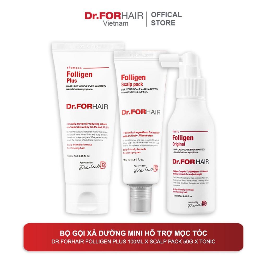 Bộ gội xả dưỡng mini hỗ trợ mọc tóc nuôi dưỡng da đầu khỏe mạnh Dr.FORHAIR Folligen Plus x Scalp Pack x Tonic