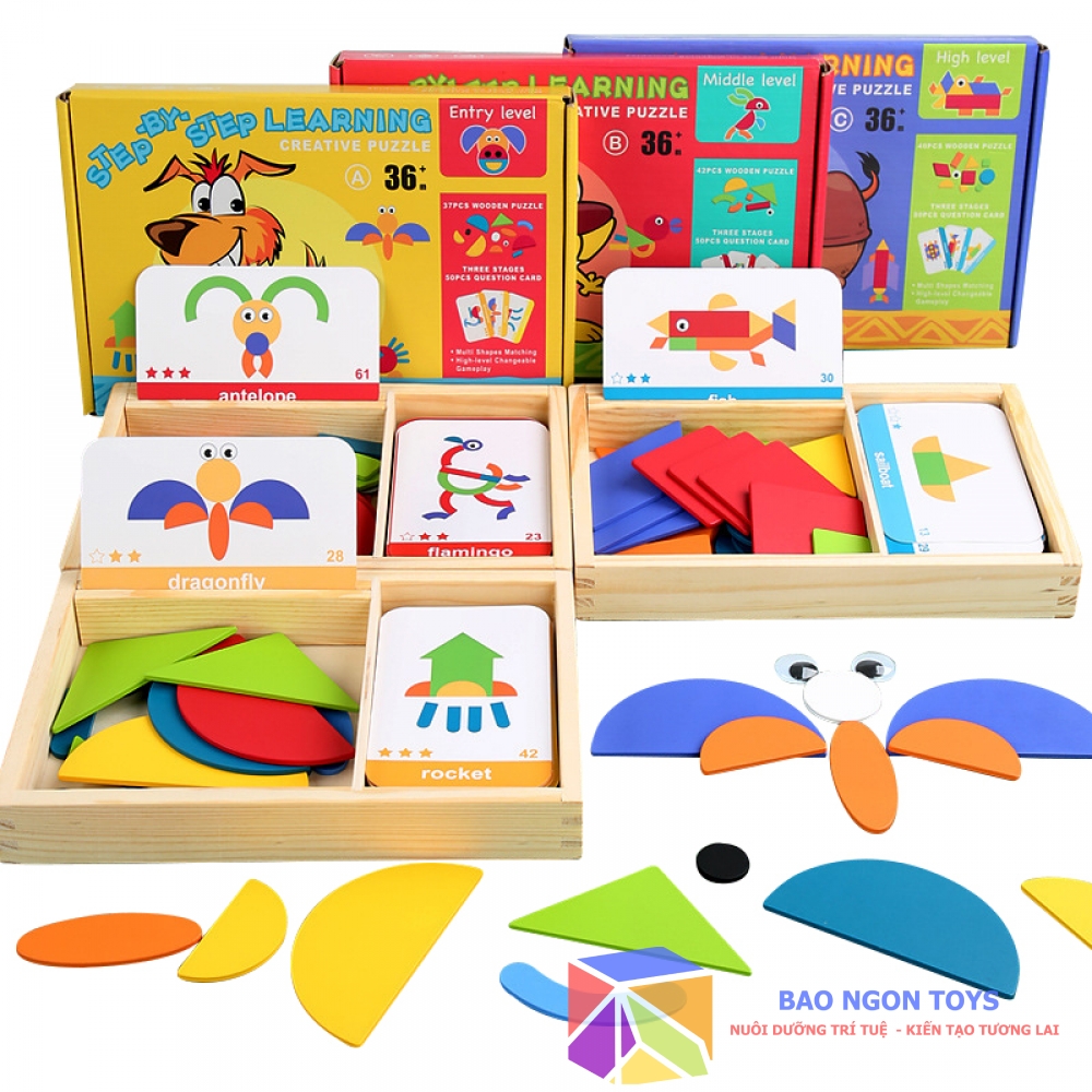 ĐỒ CHƠI XẾP HÌNH TANGRAM ĐỘNG VẬT GIÚP BÉ PHÁT TRIỂN TRÍ THÔNG MINH HÌNH HỌC - MONTESSORI GEOMETRY PUZZLE