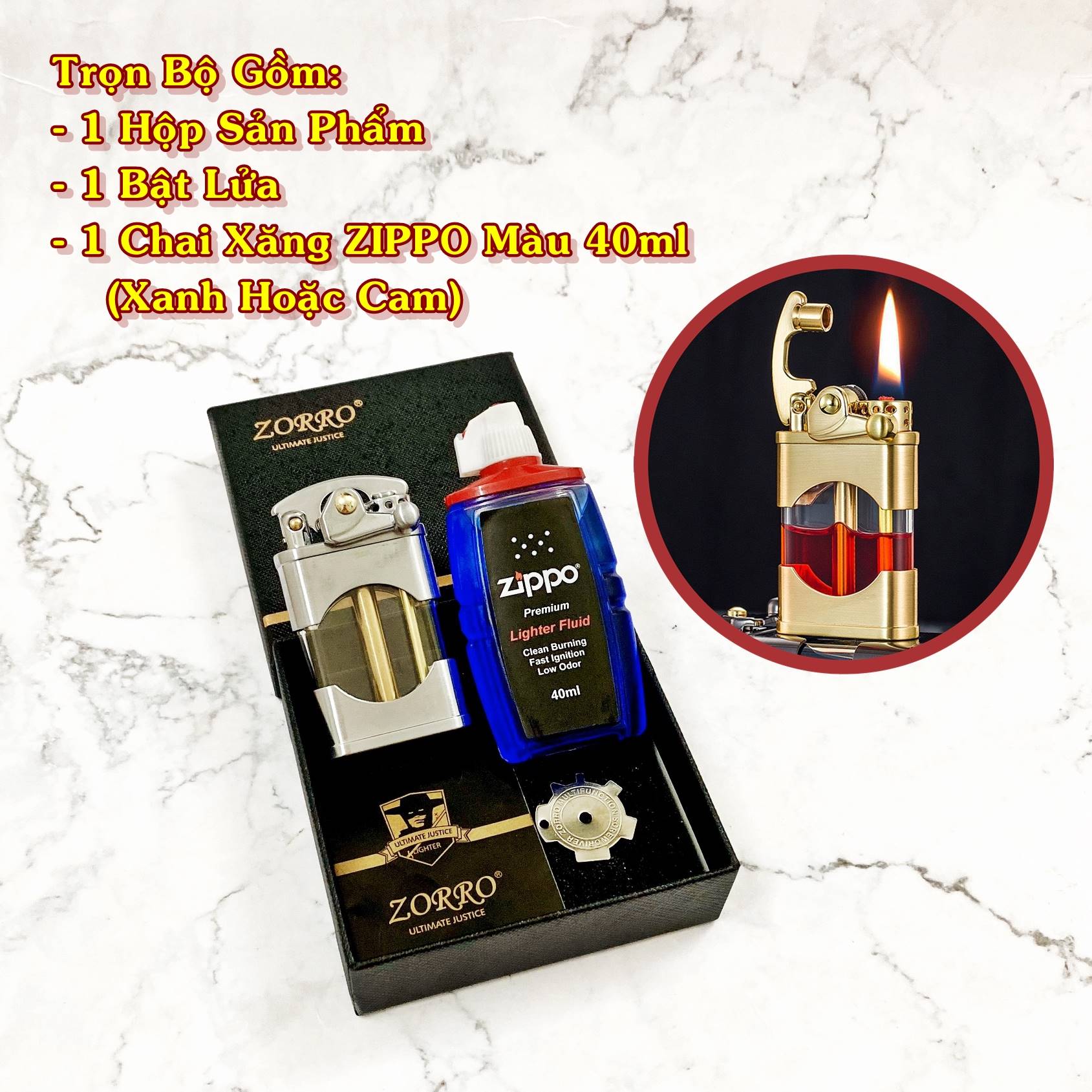 SET Bật lửa hột quẹt xăng lộ thiên Z660 búng tay đánh lửa kèm chai xăng - xài xăng