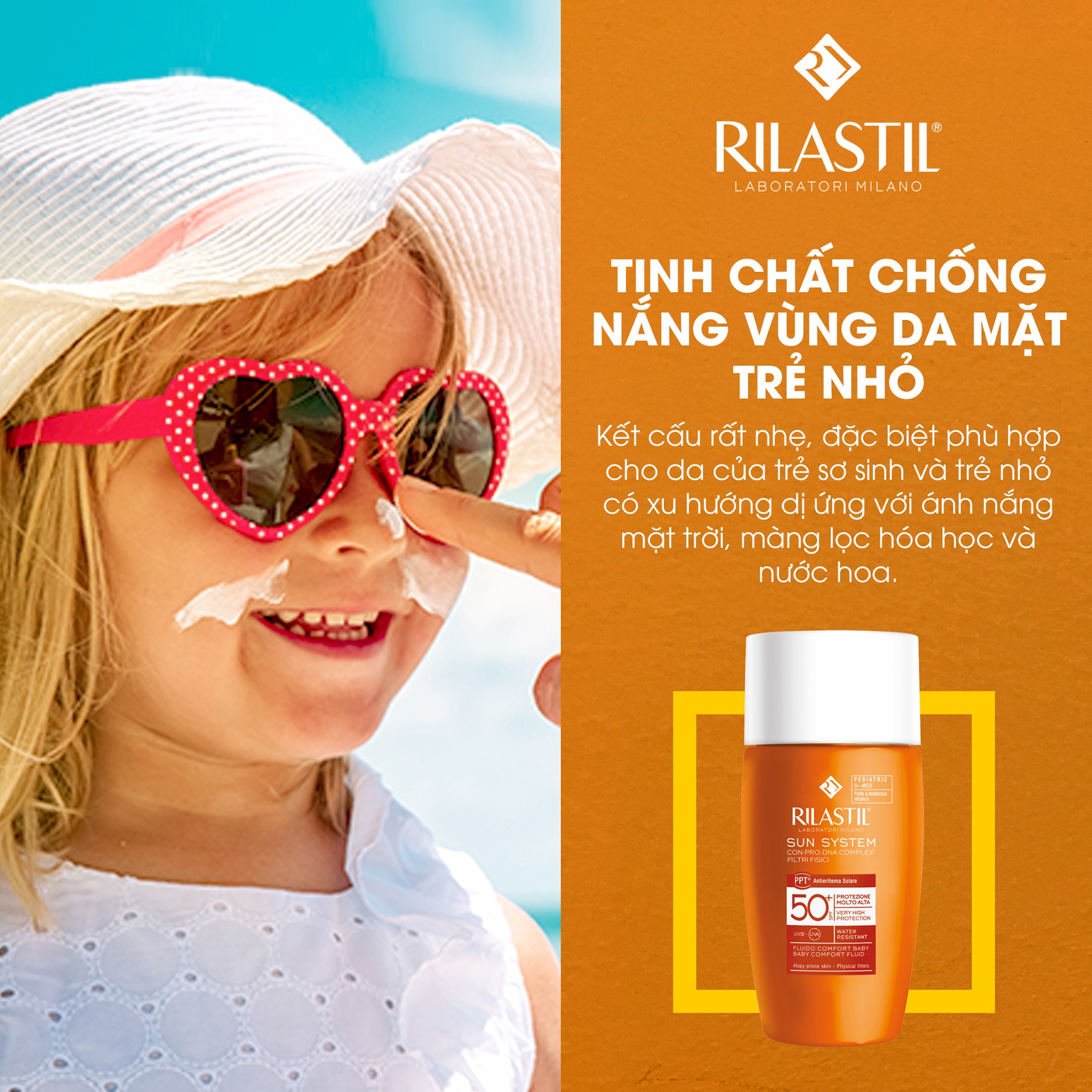 Kem chống nắng cho bé và da nhạy cảm Rilastil Sun System Pediatric Ppt Baby Comfort Fluid Spf 50+ (50ml)