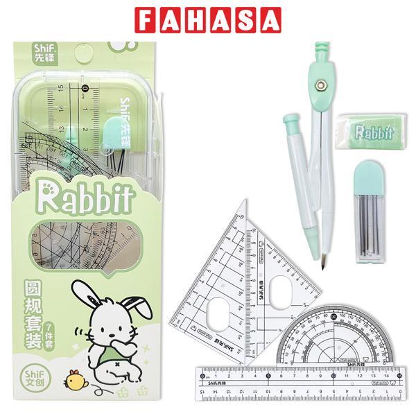 Bộ Compa 7 Món Rabbit - Bút Chì Kim - ShiF 3128 - Màu Xanh Mint