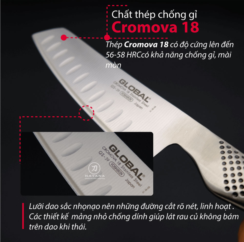 Dao bếp Nhật cao cấp Global GS39 Nakiri - Dao thái rau củ chống dính (140mm)