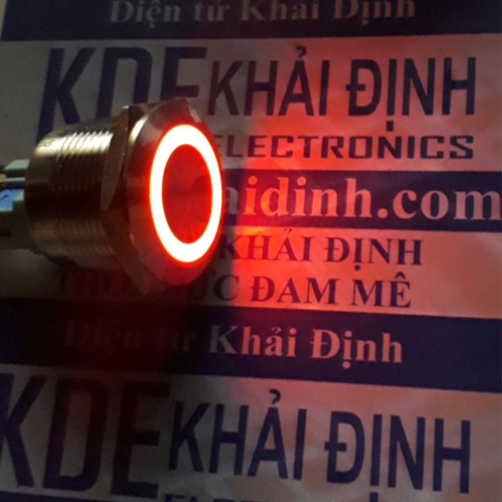 Nút nhấn inox chống nước, dạng tròn khoét lỗ 16mm, nút nhấn đề, nhấn nhả GQ16 đầu phẳng led vòng tròn 12-24V kde4670