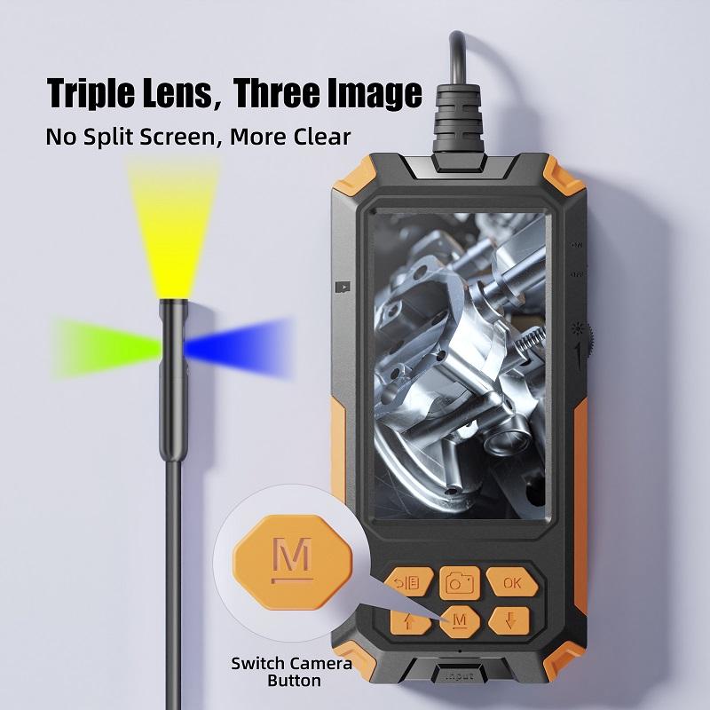 Camera Nội Soi Công Nghiệp Ba Ống Kính Màn Hình IPS 4.5 Inch 8MM HD1080P Kiểm Tra Đường Ống Thoát Nước Ô Tô Borescope IP68 Đèn LED Chống Nước