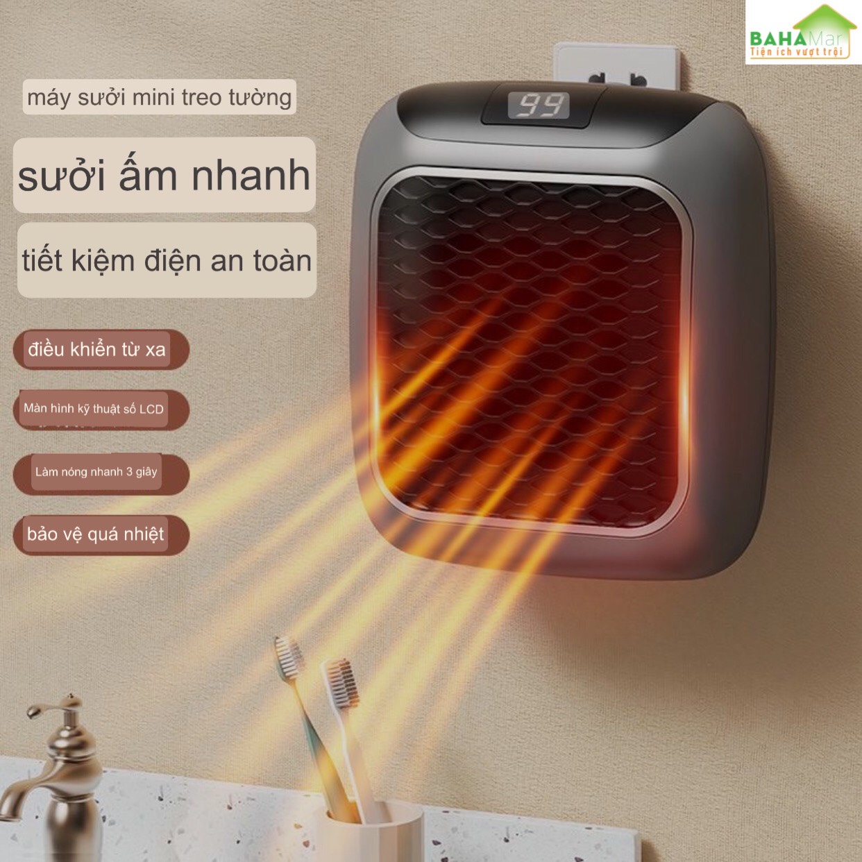 QUẠT SƯỞI MINI PTC LÀM NÓNG NHANH TẢN NHIỆT ĐỀU MANG KHÔNG KHÍ ẤM ÁP "BAHAMAR" Điều khiển từ xa không dây, ấm áp và thoải mái