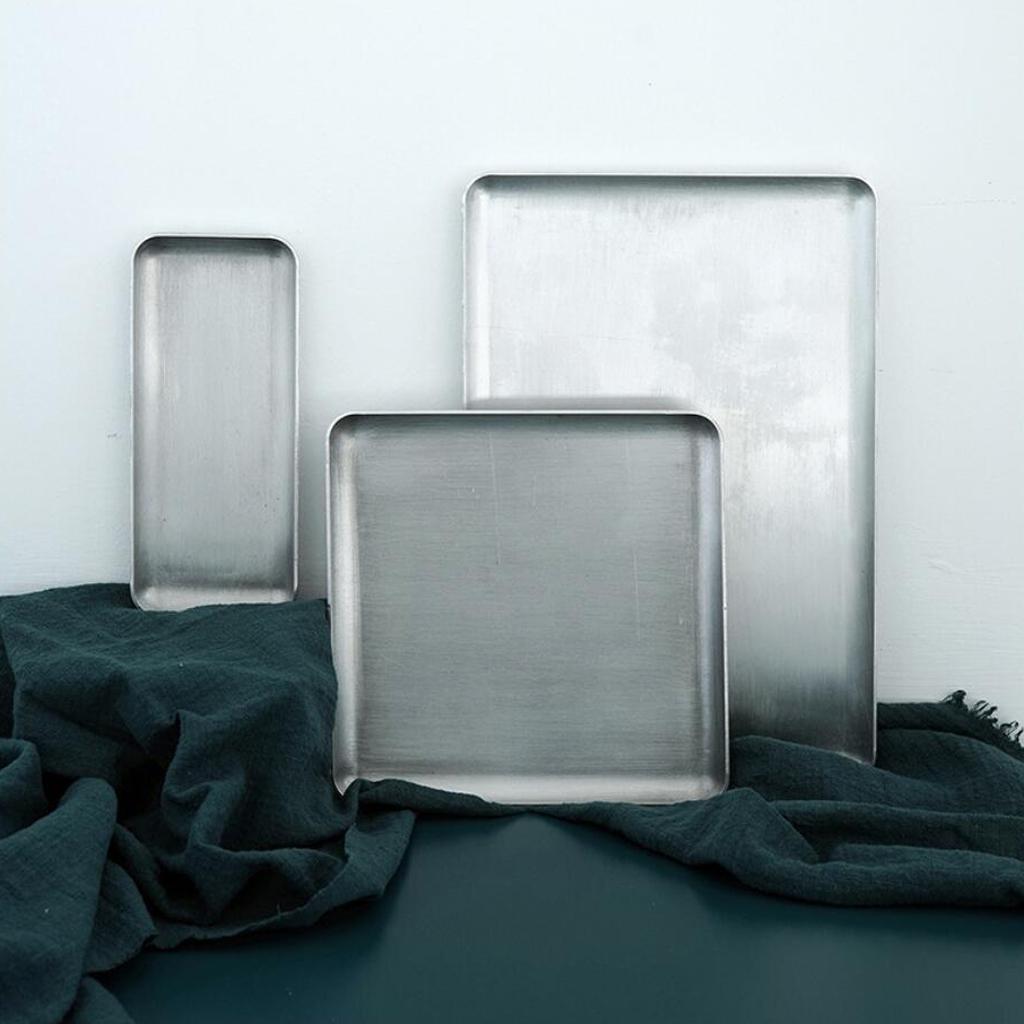 Aluminum Rectangular Serving Platter Breakfast Tray for Food Coffee Tea S
