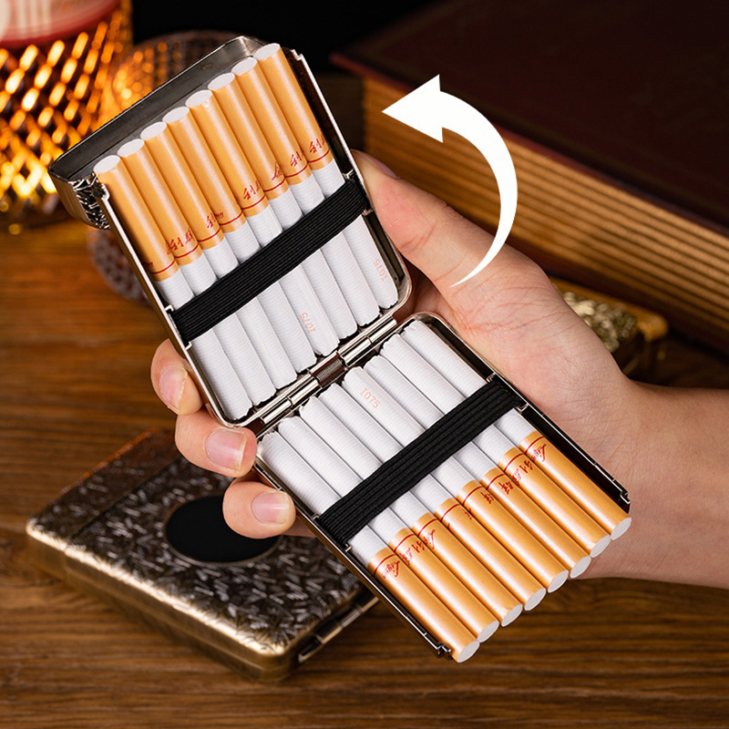 Bật Lửa Điện Kiêm Hộp Đựng Thuốc 16 Điếu Lớn Ngắn Đồng Thau Hoa Văn Cổ