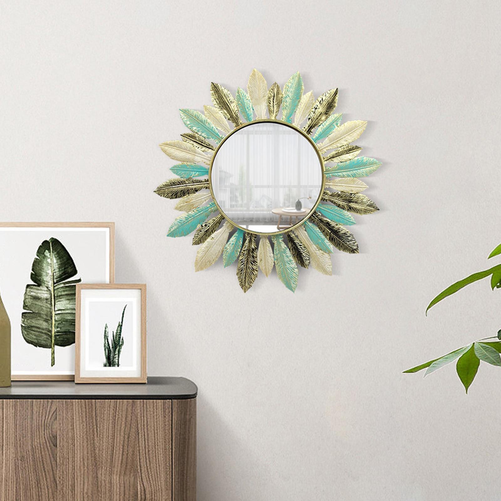 Iron Art Feather Mirror Wall Decor Boho Hanging Mirror for Bedroom Apartment
