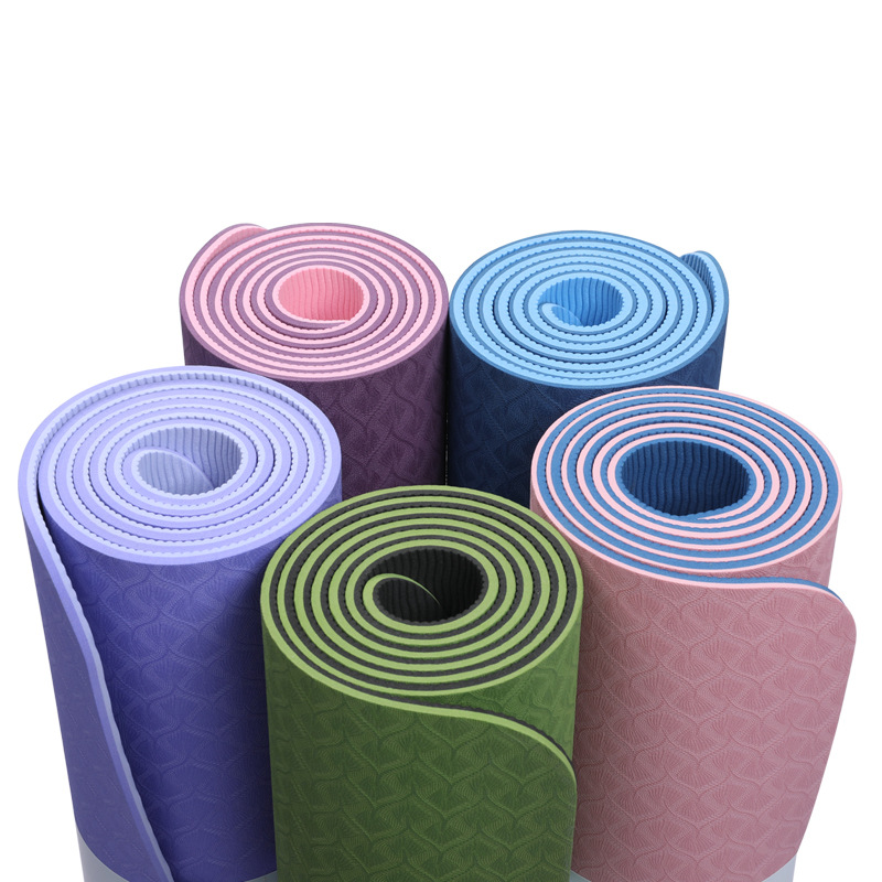 [TẶNG DÂY ĐEO] Thảm tập yoga TPE định tuyến 7mm và 6mm 2 lớp thảm yoga chất liệu cao su non, không mùi độ bám cao