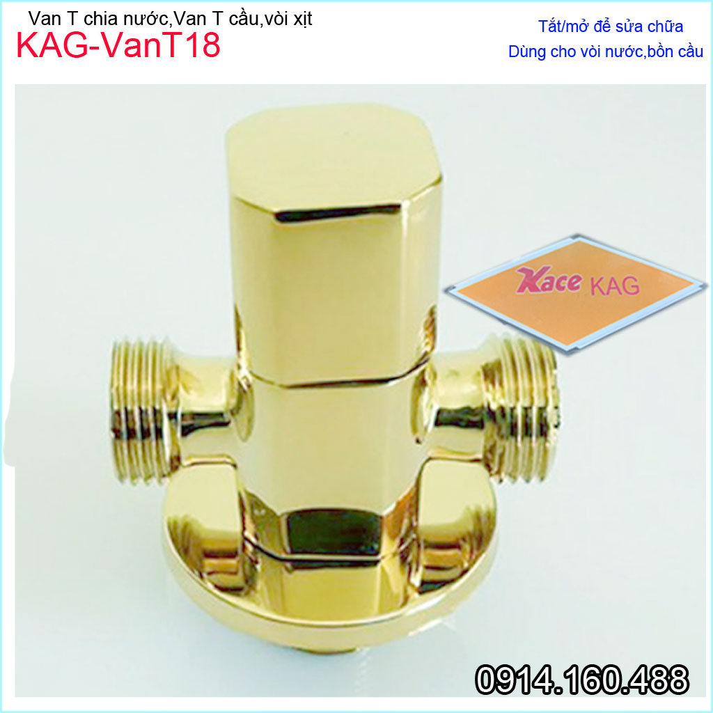 Van T chia nước màu vàng KAG-VanT18, van khóa vòi xịt bồn cầu D21 giảm áp lực sản phẩm cao cấp sang trọng siêu bền