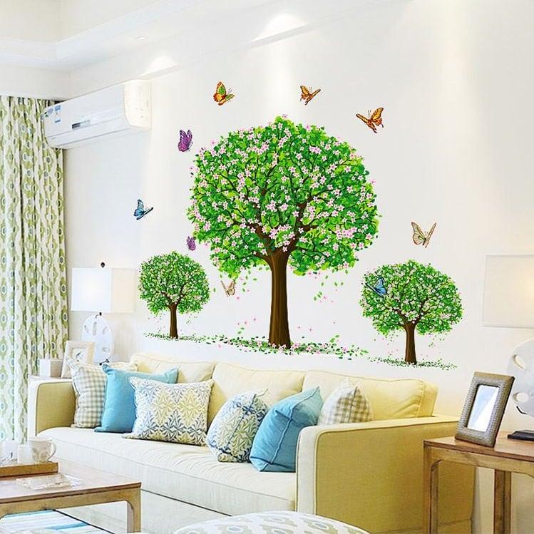 DECAL DÁN TƯỜNG CÂY CHIM ÉN VÀ BA CÂY XANH