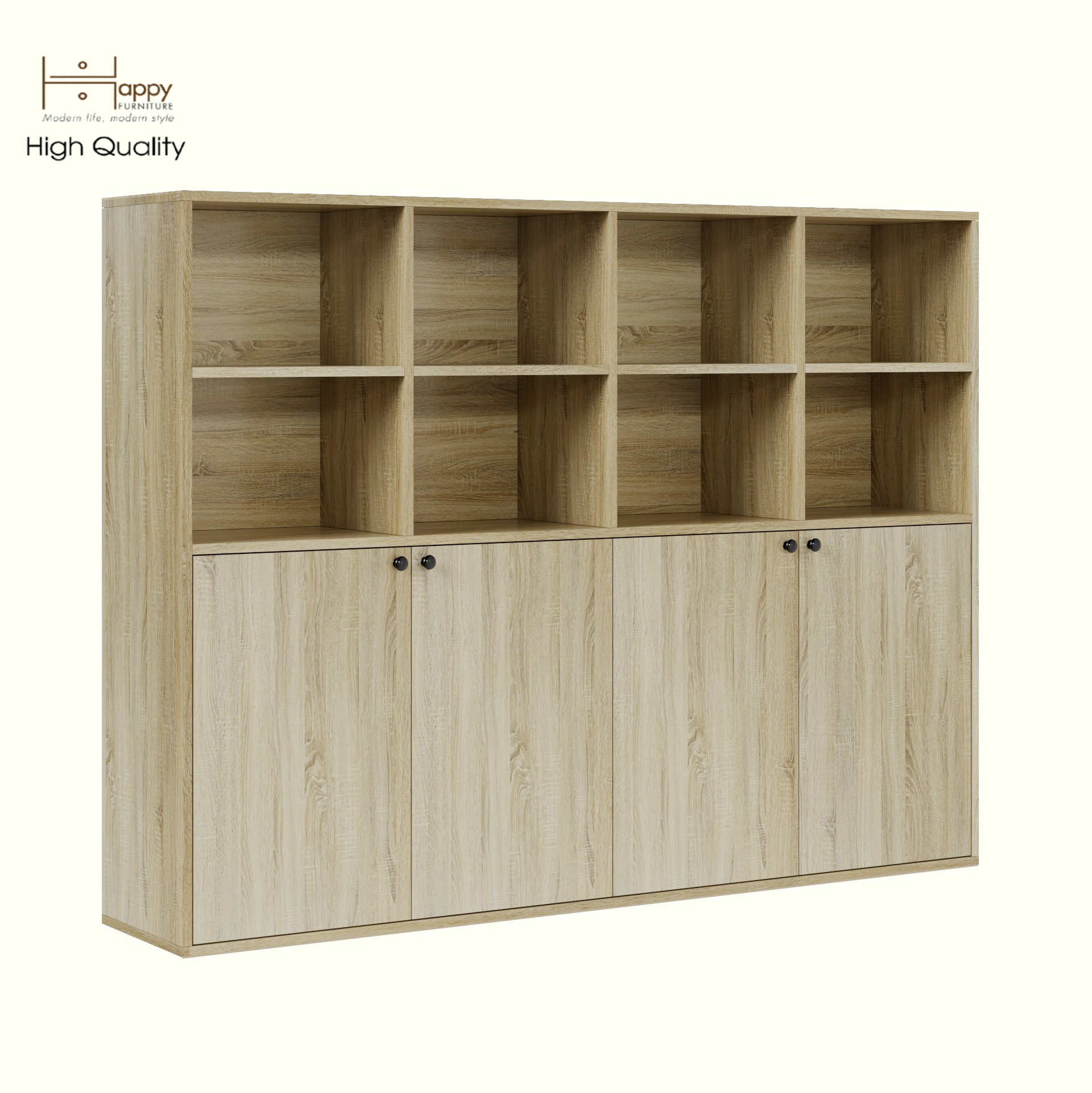 HAPPY FURNITURE , ZACY - Kệ lưu trữ 4 cửa mở , TCM_207 , 160cm x 32cm x 120cm DxRxC, Sản phẩm phổ thông