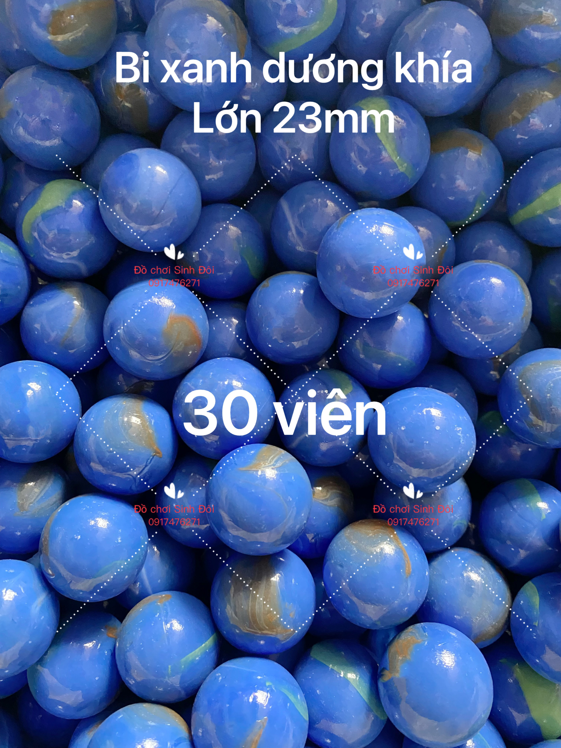 30 viên bi thủy tinh xanh dương khía lớn 23mm - bi trang trí cây cảnh và hồ cá