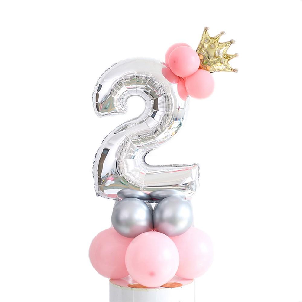 Bóng Bay Hình Chữ Số Tuổi Kèm Vương Miện Và Bóng Bay Trang Trí Sinh Nhật Cho Bé QB984 Bóng Bay Tráng Nhôm