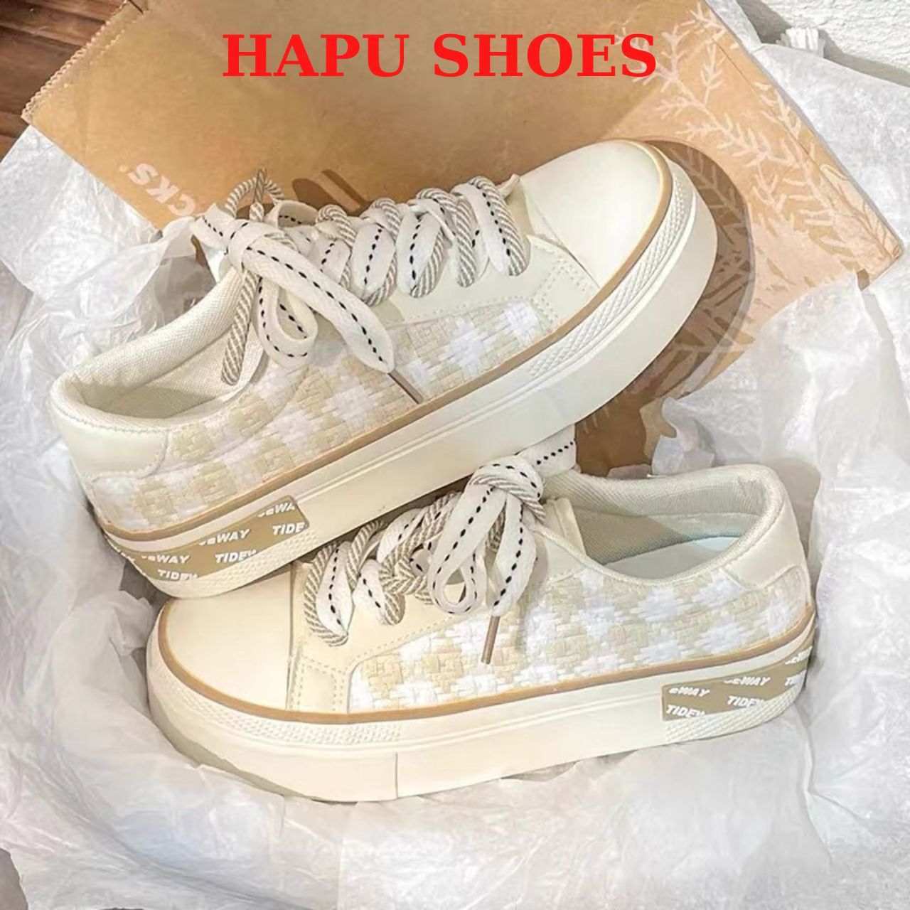 Giày thể thao nữ vải dạ kẻ caro, giày sneaker học sinh mẫu mới
